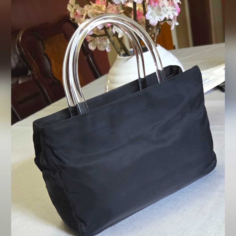 Prada Nylon Plastic Tessuto Logo. Tote Bag, Black